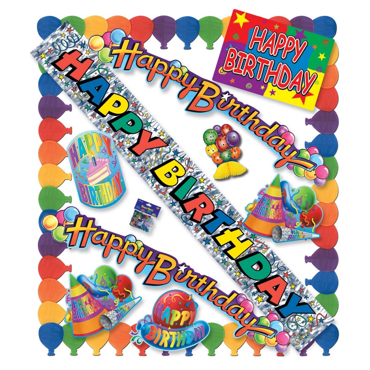 Party Central 66-Piece Vibrantly Colored Happy Birthday Decorama Decoration Kits